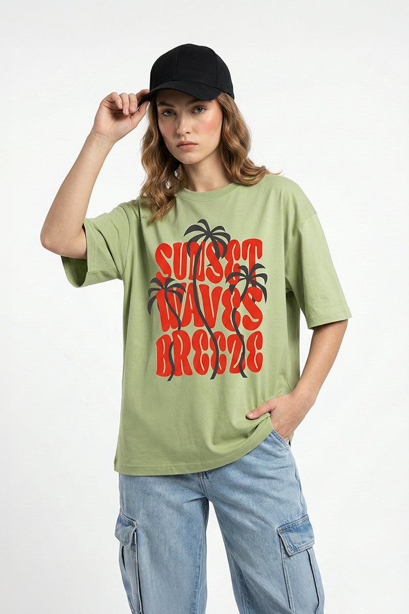 Sunset Waves Breeze Oversized Graphic T-Shirt - back view