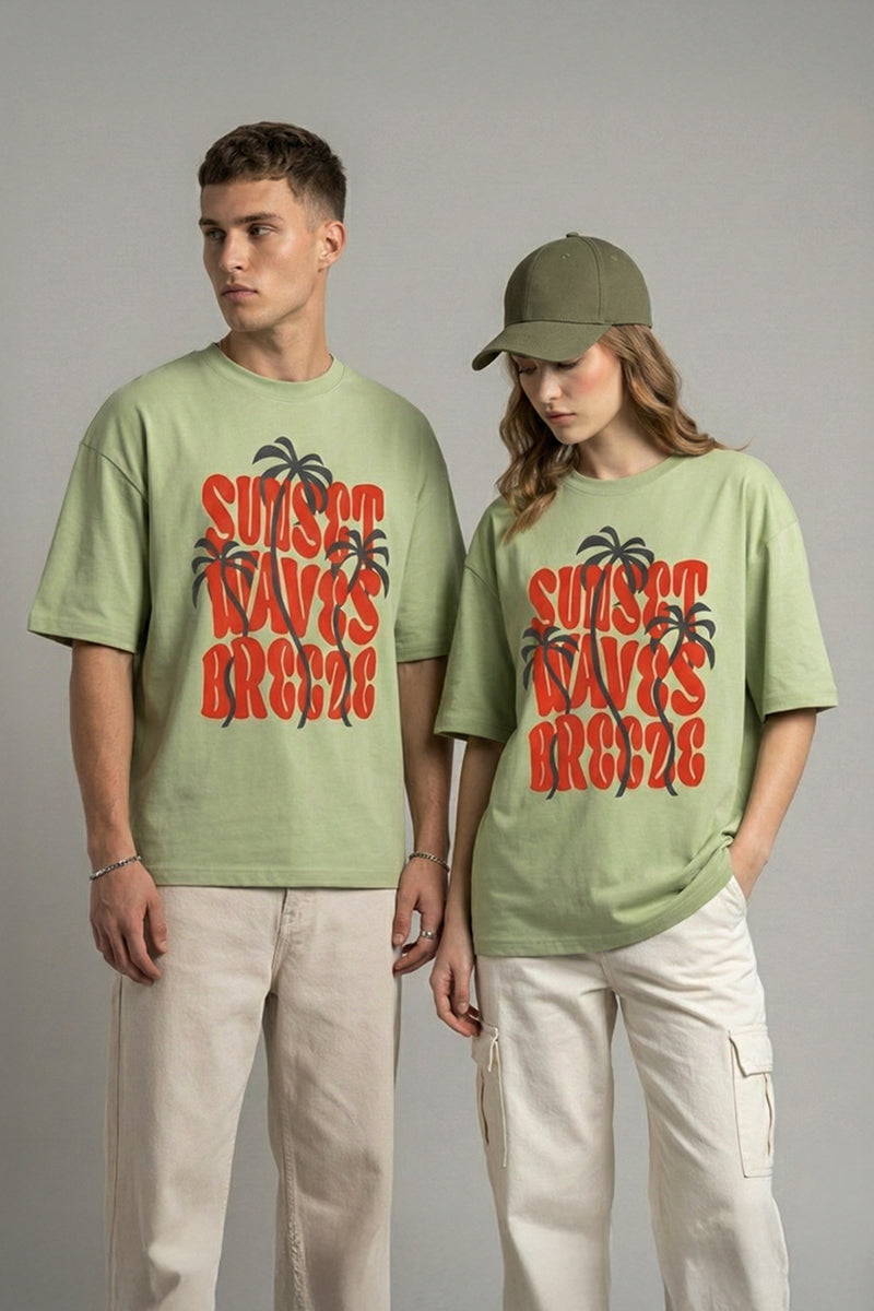 Sunset Waves Breeze Oversized Graphic T-Shirt - front view