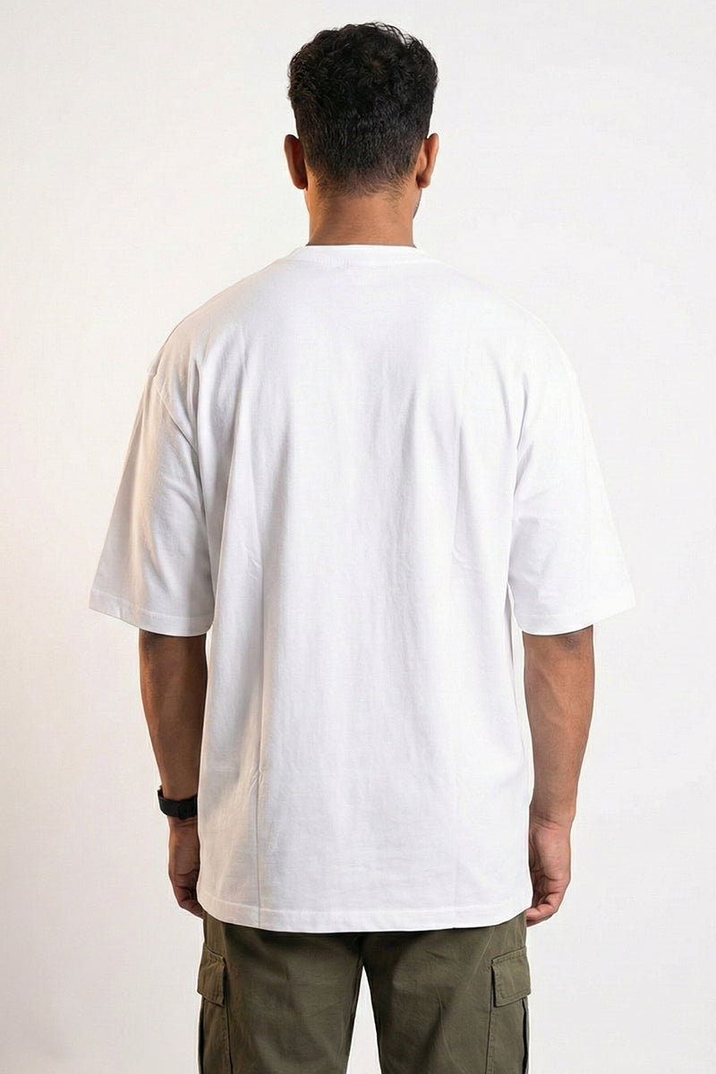 Andaman Tropical Text Oversized T-Shirt in White - styled photo