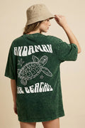 "Andaman The Beaches" Sea Turtle Acid Wash Green Oversized T-Shirt