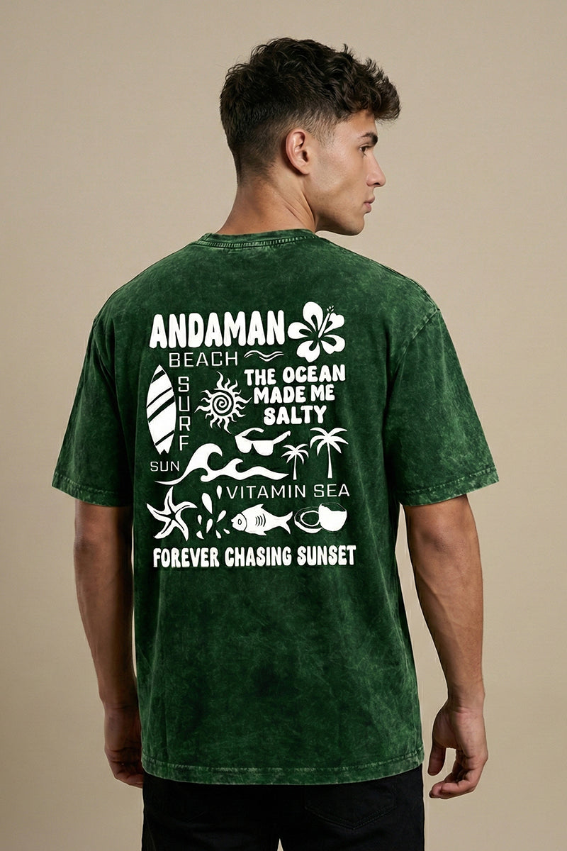 Forever Chasing Sunset – Andaman Beach Vibes Forest Green Acid Wash - styled photo