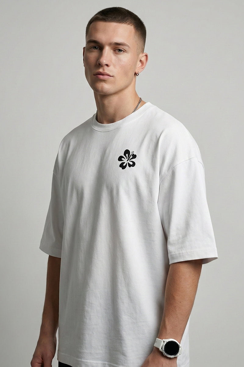 Forever Chasing Sunset – Andaman Beach Vibes White Oversized T-Shirt - close-up detail