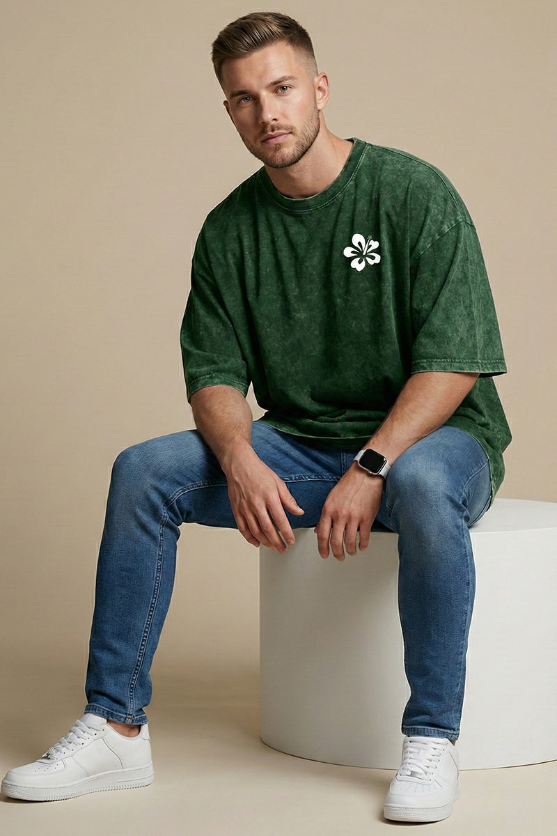 Forever Chasing Sunset – Andaman Beach Vibes Forest Green Acid Wash - close-up detail