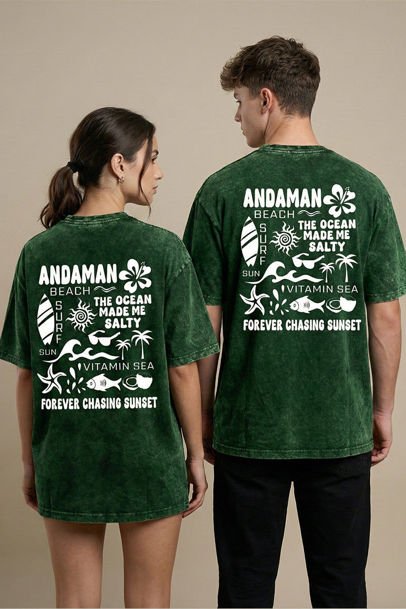Forever Chasing Sunset – Andaman Beach Vibes Forest Green Acid Wash - front view