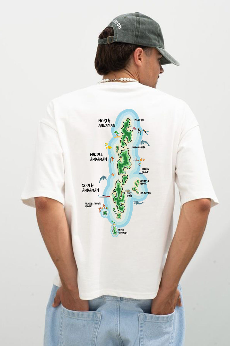 A&N Island White Oversized Cotton T-Shirt – Explore the Andaman Vibes! - close-up detail