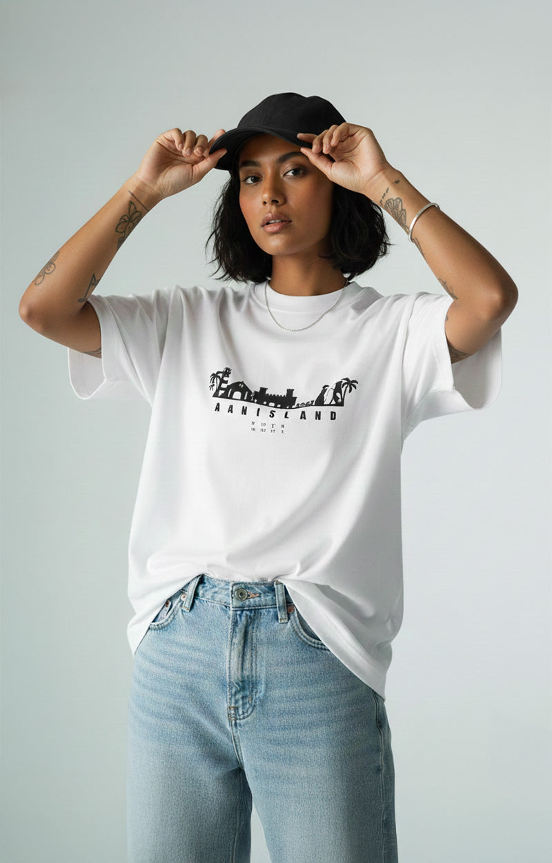 A&N Island White Oversized Cotton T-Shirt – Explore the Andaman Vibes! - front view