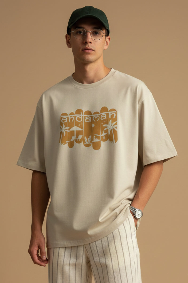 Andaman Palm Silhouette Biege Oversized T-Shirt