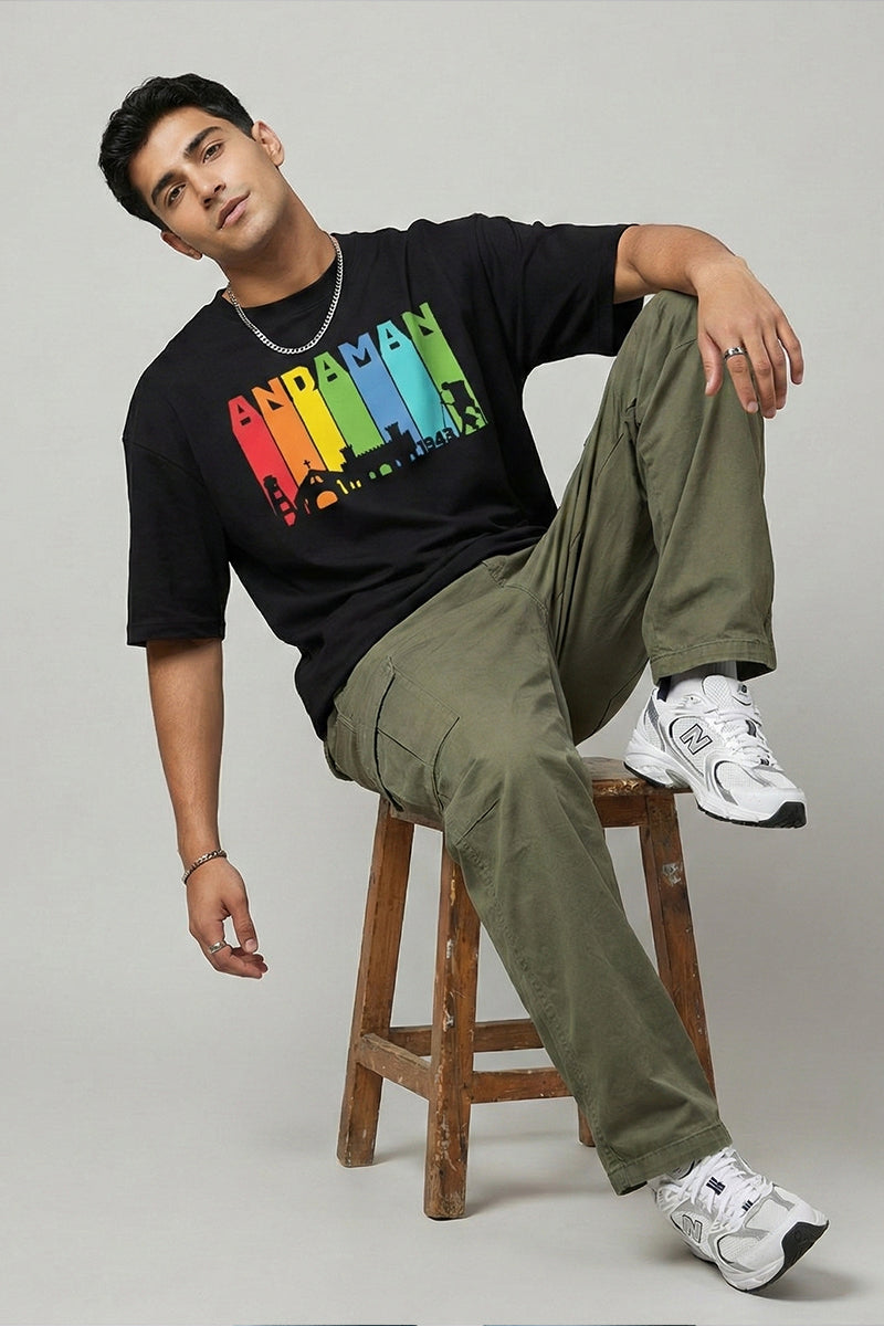 Andaman Adventure Black Oversized T-Shirt - back view