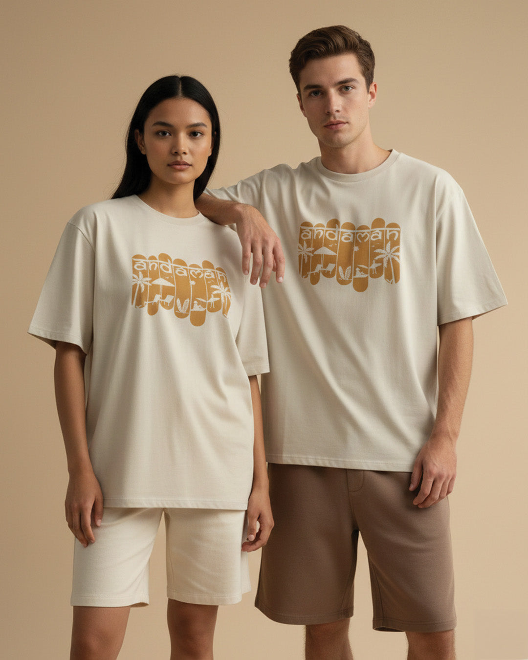 Andaman Palm Silhouette Biege Oversized T-Shirt