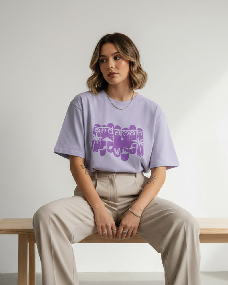 Andaman Palm Silhouette Lavender Oversized T-Shirt - back view