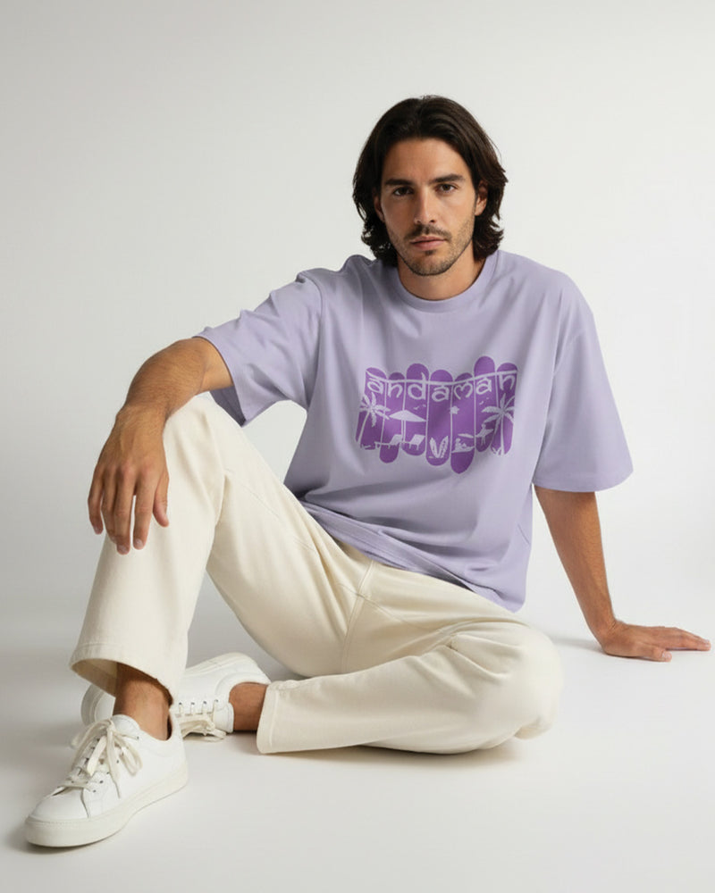 Andaman Palm Silhouette Lavender Oversized T-Shirt - close-up detail