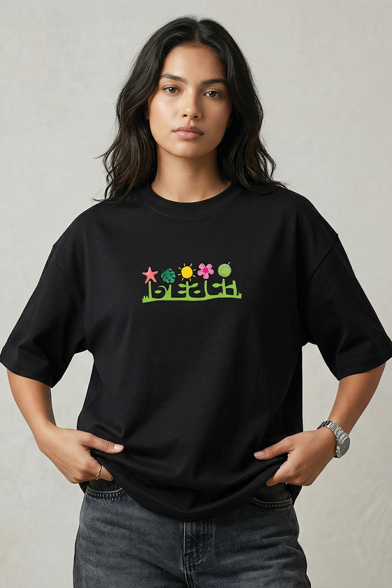 Island Vibes Oversized T-Shirt – Black Tropical Edition - back view