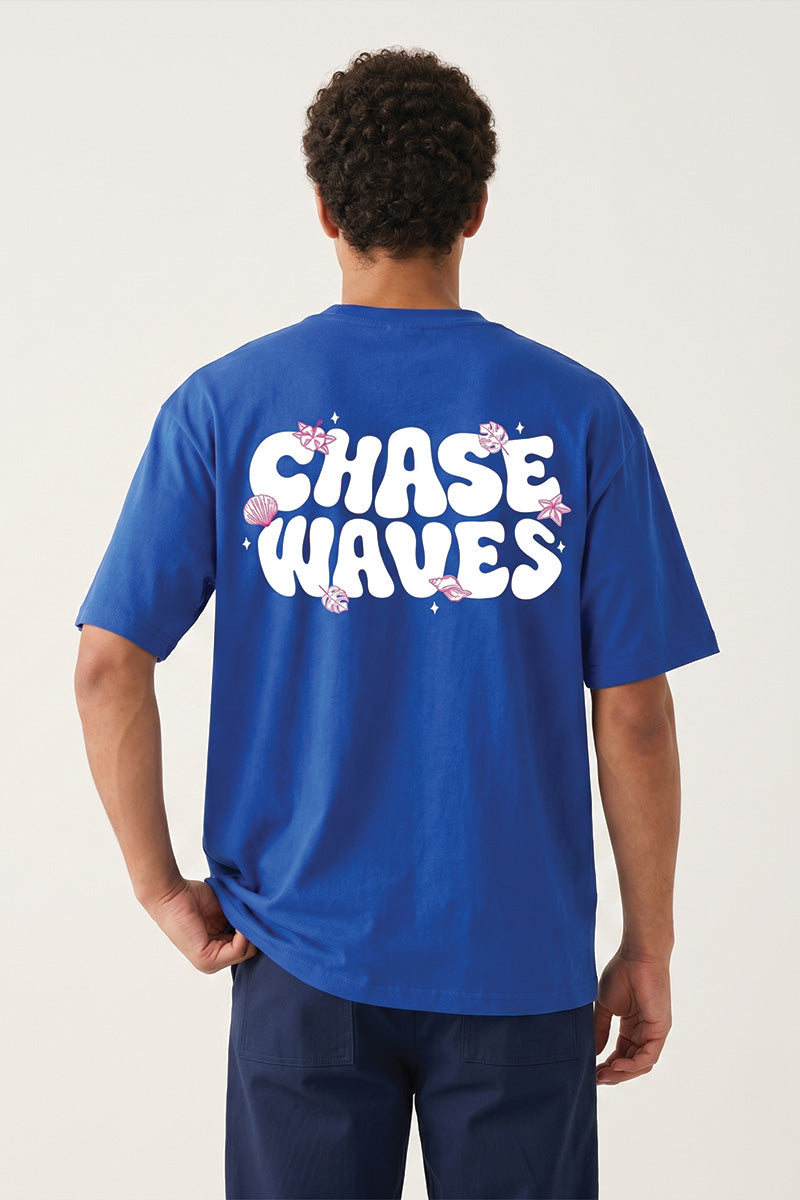 Chase Waves – Ocean Blue Oversized T-Shirt - close-up detail