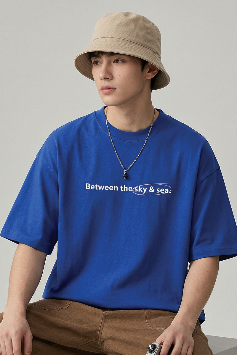 Escape Oversized T-Shirt – Ocean Blue Edition - close-up detail
