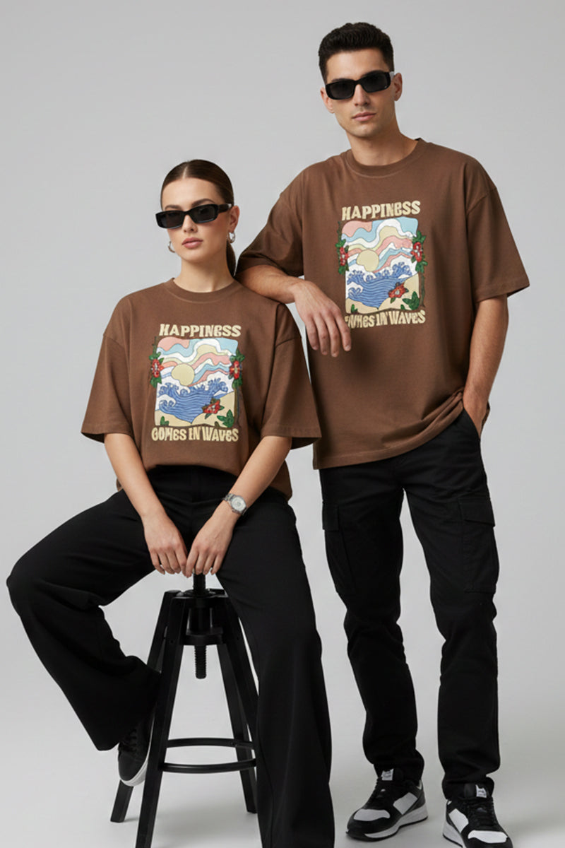 Happiness Comes in Waves Oversized T-Shirt - front view