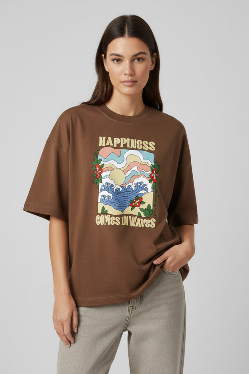 Happiness Comes in Waves Oversized T-Shirt - back view