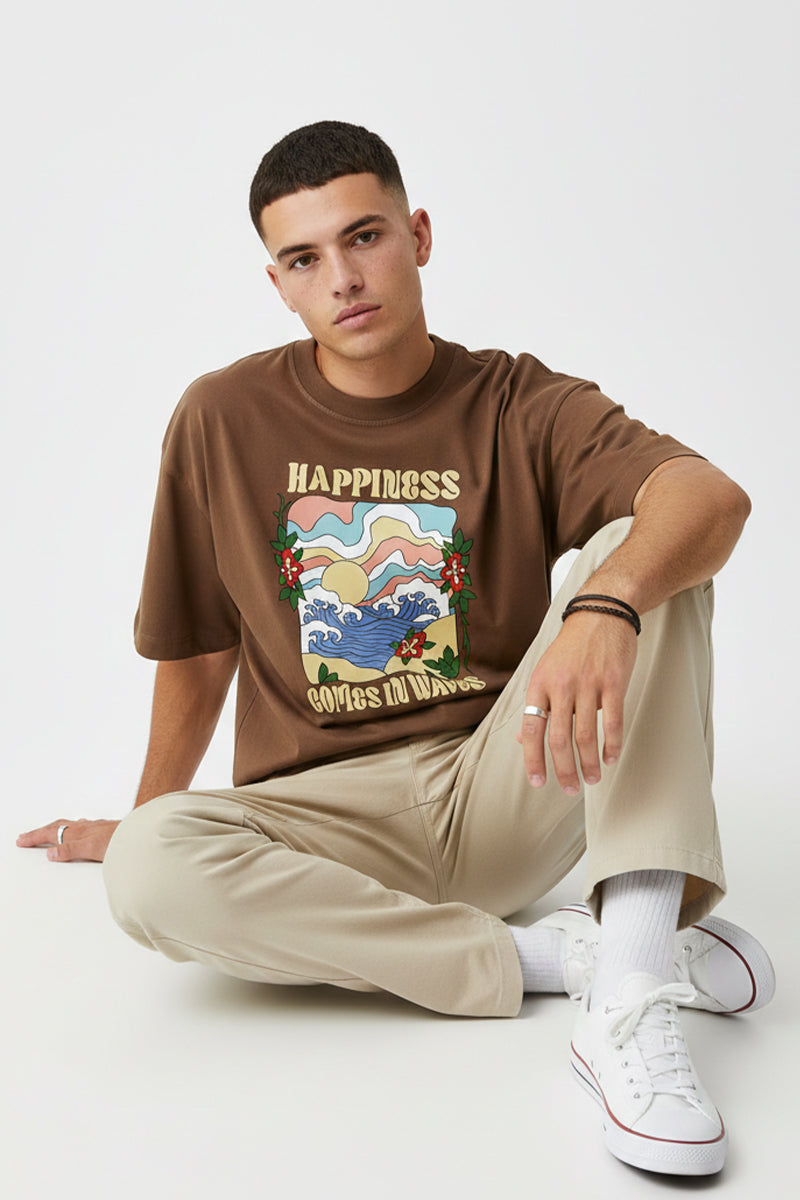 Happiness Comes in Waves Oversized T-Shirt - close-up detail