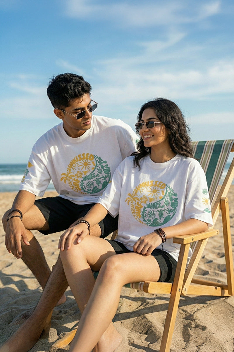 Sunkissed Waves Oversized Graphic T-Shirt - front view