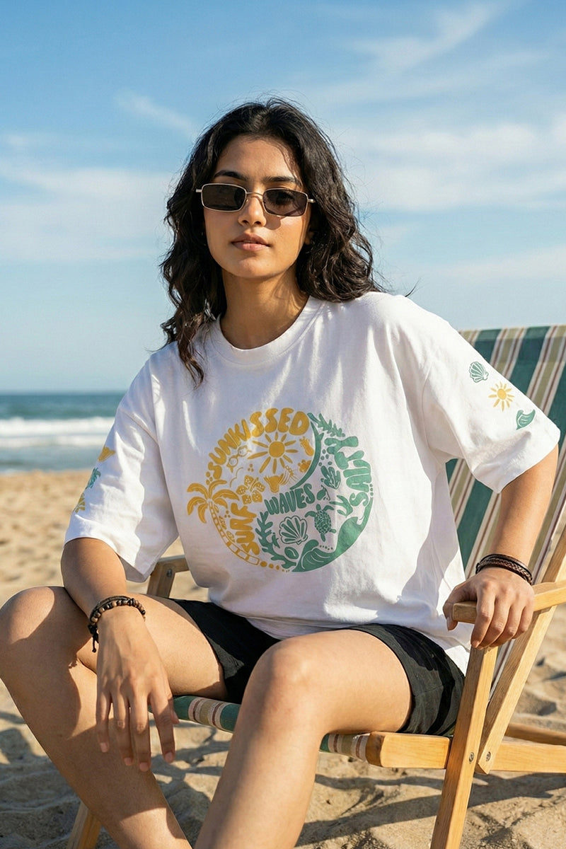 Sunkissed Waves Oversized Graphic T-Shirt - back view