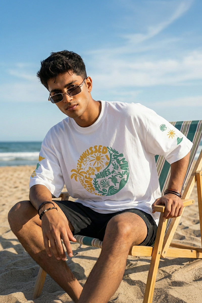 Sunkissed Waves Oversized Graphic T-Shirt - close-up detail