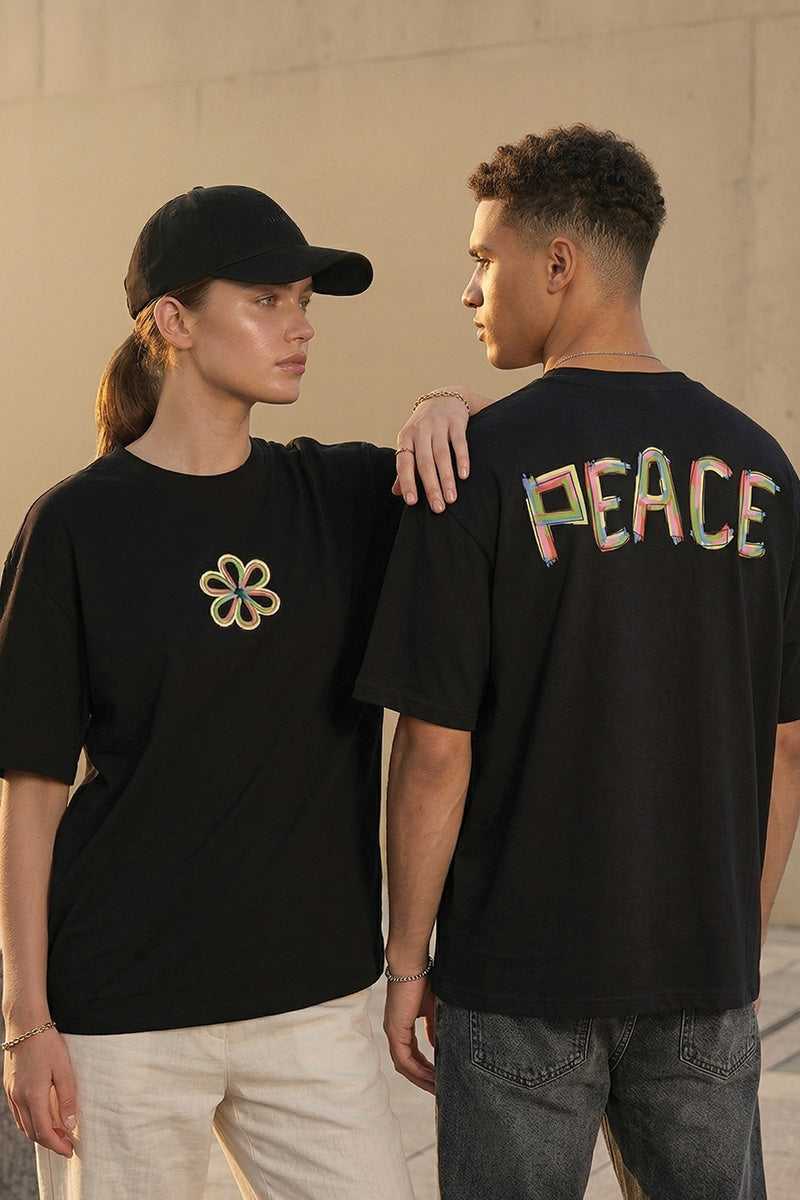 Peace Oversized T-Shirt – Black Statement Edition - front view