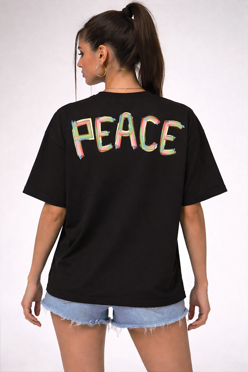 Peace Oversized T-Shirt – Black Statement Edition - styled photo