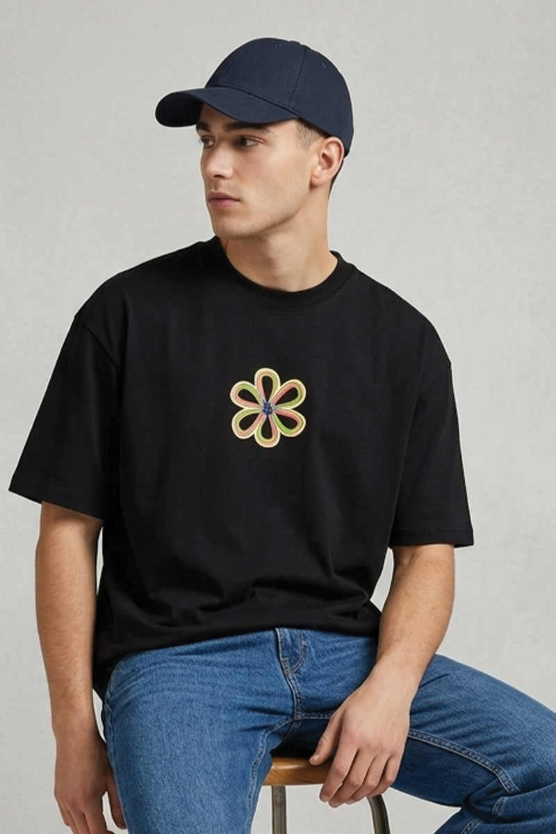 Peace Oversized T-Shirt – Black Statement Edition - close-up detail