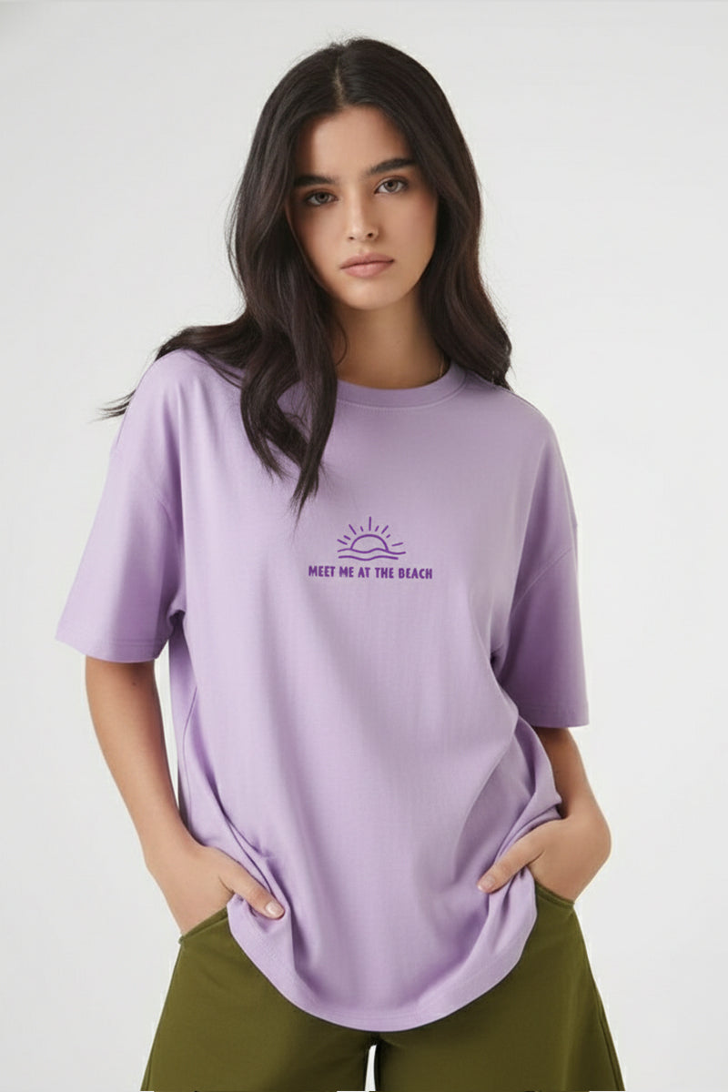 Thalassophile Iconic Beach Lavender Oversized T-Shirt - close-up detail