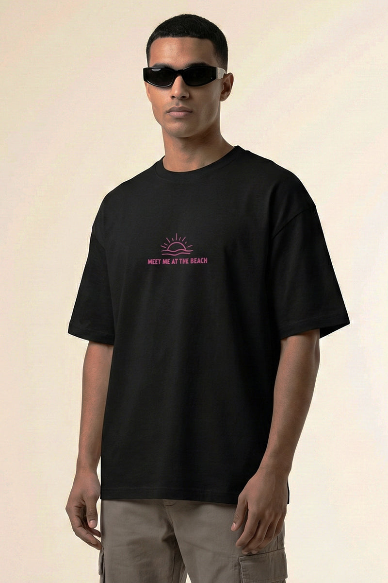 Thalassophile Iconic Beach Black Oversized T-Shirt - styled photo