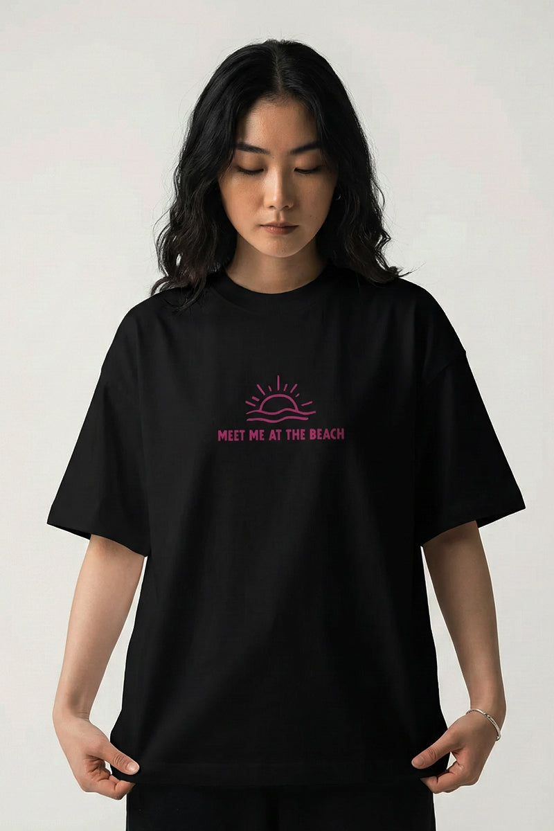 Thalassophile Iconic Beach Black Oversized T-Shirt - front view