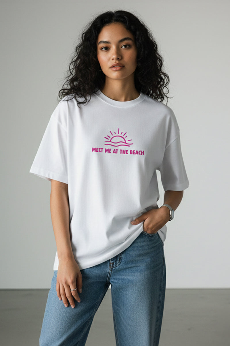 Thalassophile Iconic Beach Off-White Oversized T-Shirt - styled photo
