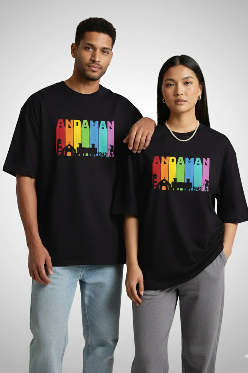 Andaman Adventure Black Oversized T-Shirt - front view