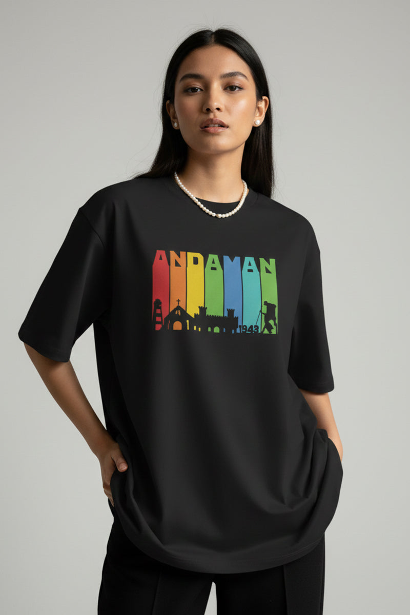 Andaman Adventure Black Oversized T-Shirt - close-up detail