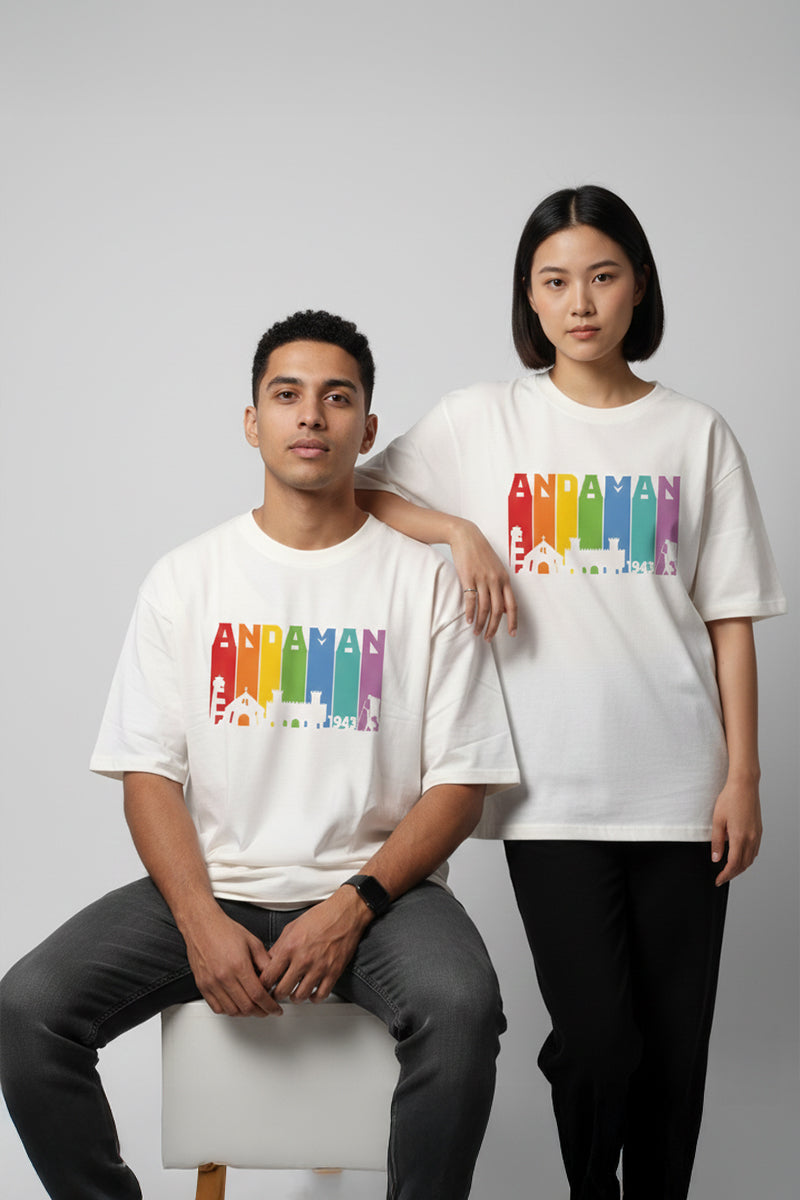 Andaman Adventure White Oversized T-Shirt - front view