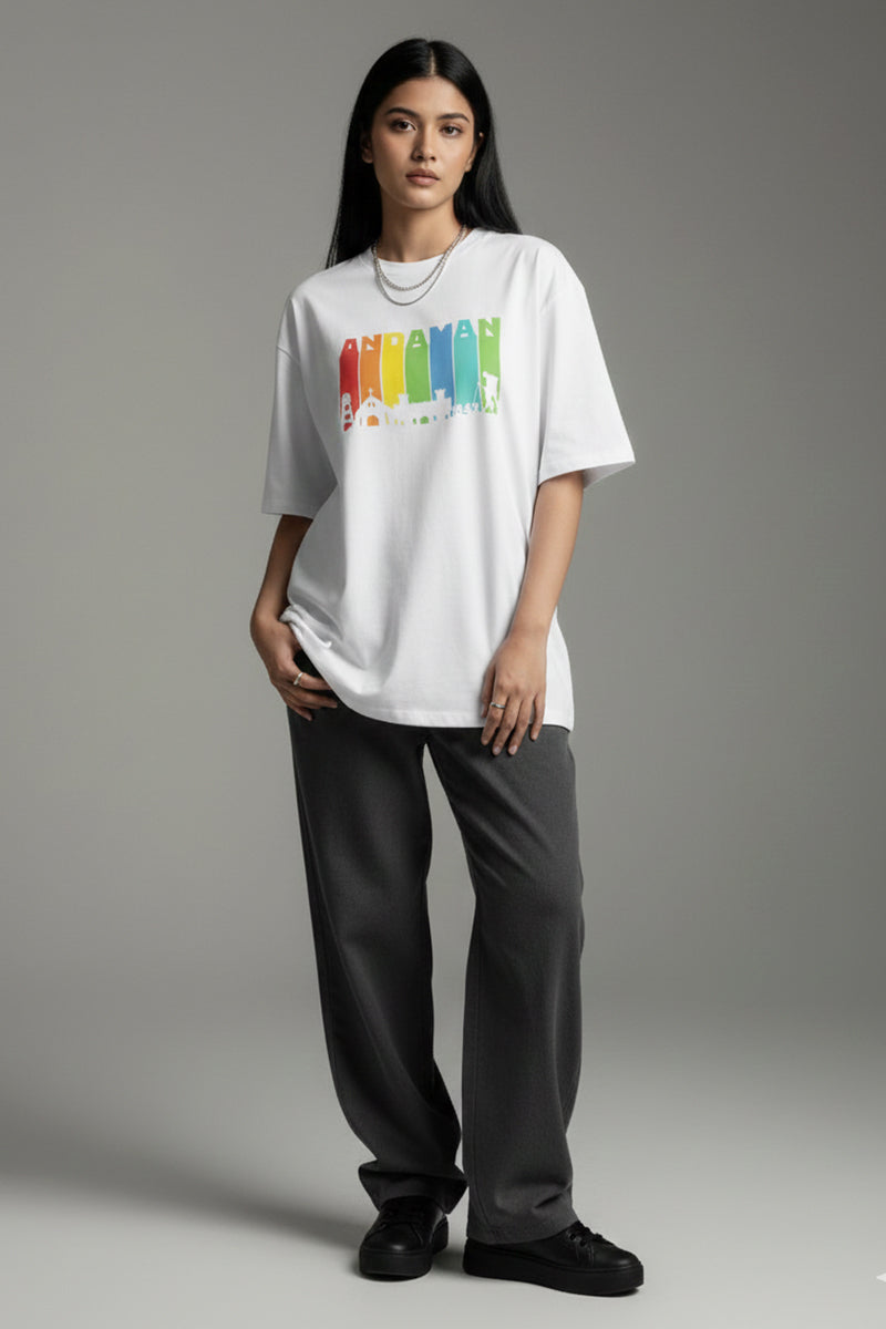 Andaman Adventure White Oversized T-Shirt - close-up detail