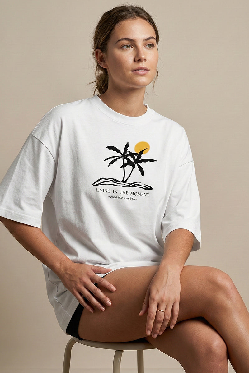 Living in the Moment White Oversized T-Shirt - front view