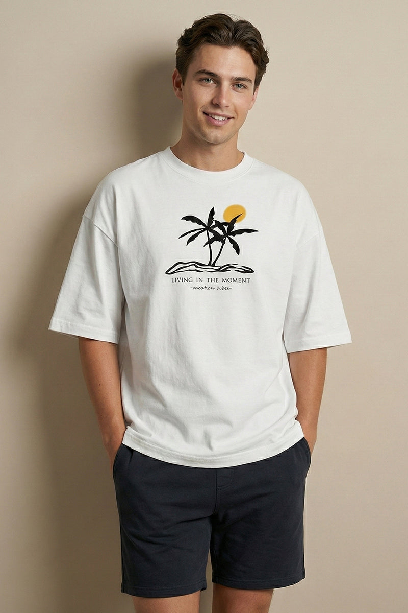 Living in the Moment White Oversized T-Shirt - back view
