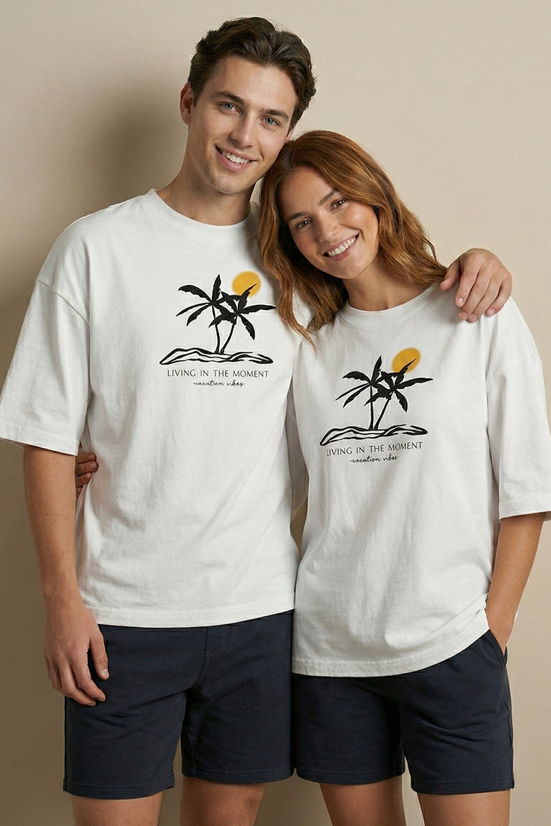Living in the Moment White Oversized T-Shirt - close-up detail