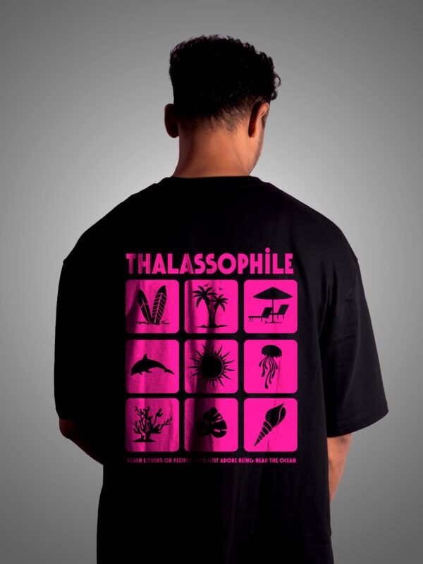 Thalassophile Iconic Beach Black Oversized T-Shirt - Image 4